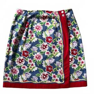 Talbots Womens Skirt 10 Wrap A-Line Floral Red Blue Cotton Vintage Preppy Chic